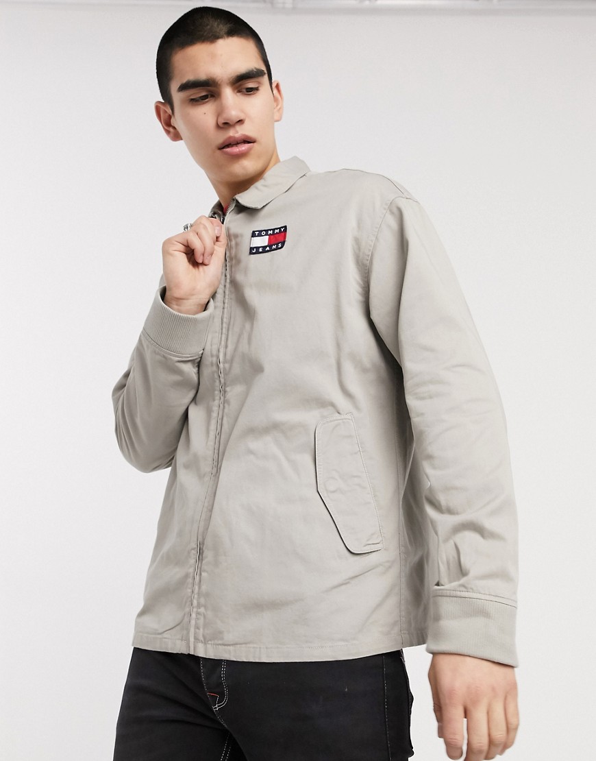 Tommy Jeans flag badge logo casual cotton harrington jacket in stone