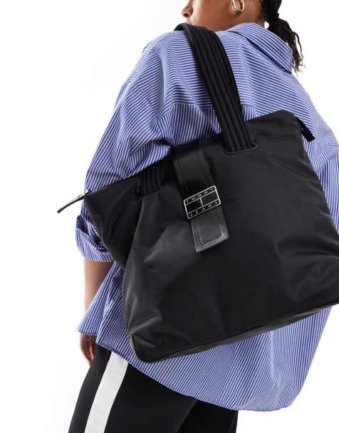 Tommy Jeans flag buckle tote bag in black - view 1