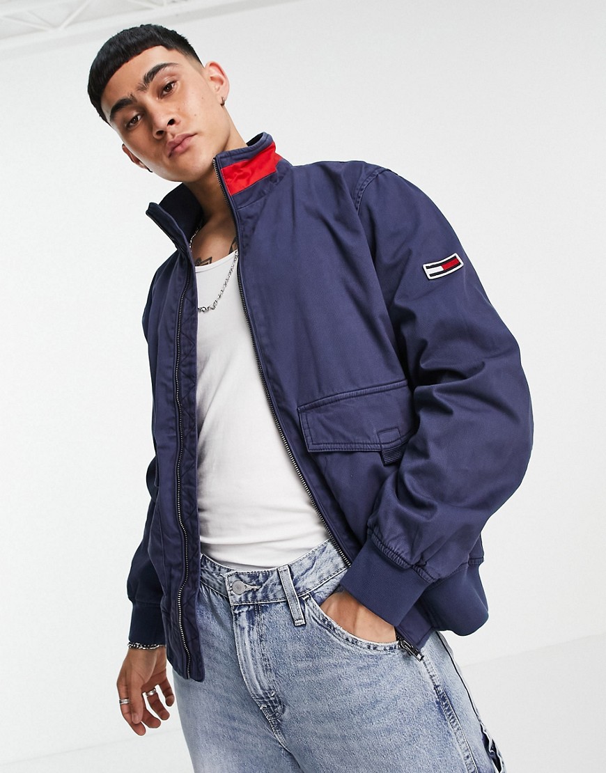 Tommy Jeans flag collar cotton bomber jacket in twilight navy