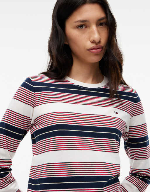 Tommy Jeans Flag embroidery jersey long sleeve t-shirt in off white / rwb stripe, 3 of 6