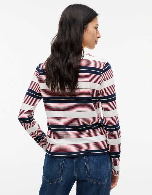 Tommy Jeans Flag embroidery jersey long sleeve t-shirt in off white / rwb stripe, 4 of 6