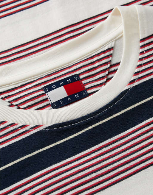 Tommy Jeans Flag embroidery jersey long sleeve t-shirt in off white / rwb stripe, 6 of 6