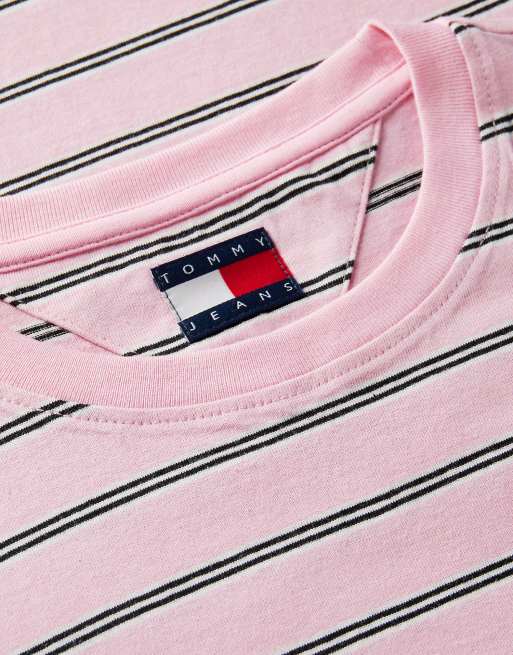 Tommy Jeans Flag embroidery jersey long sleeve t-shirt in pink sugar / stripe, 6 of 6