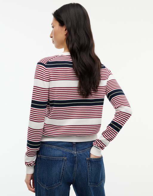 Tommy Jeans Flag embroidery slim crew neck cardigan in lavish red / stripe, 4 of 6