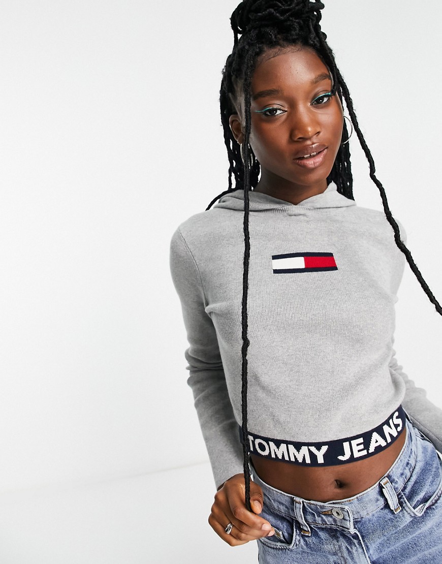 Tommy Jeans flag hoodie sweater in gray-Navy