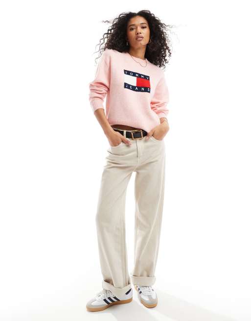 Tommy Jeans flag jumper in pink melange ASOS