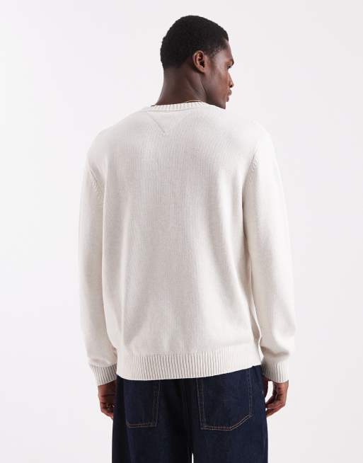 Tommy Jeans flag jumper in white heather, 3 of 5