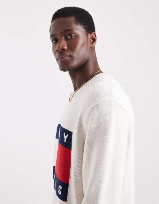Tommy Jeans flag jumper in white heather, 4 of 5