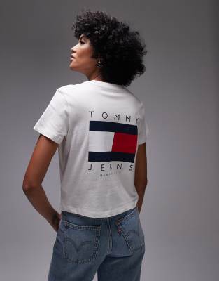 Tommy Jeans flag logo backprint t-shirt in off white - view 1