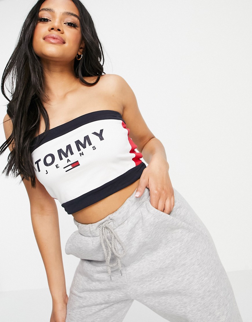 Tommy Jeans flag logo bandeau top in white