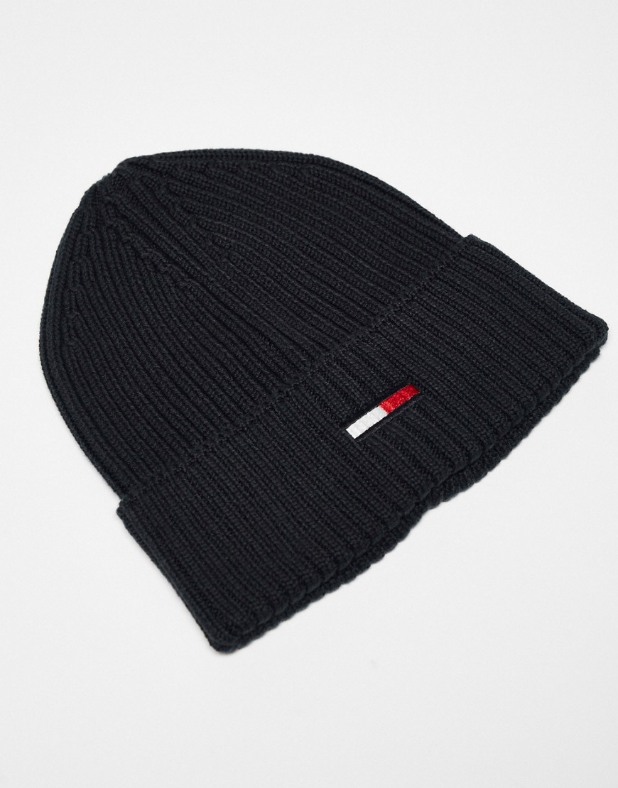 Tommy Jeans flag logo beanie and scarf set in black