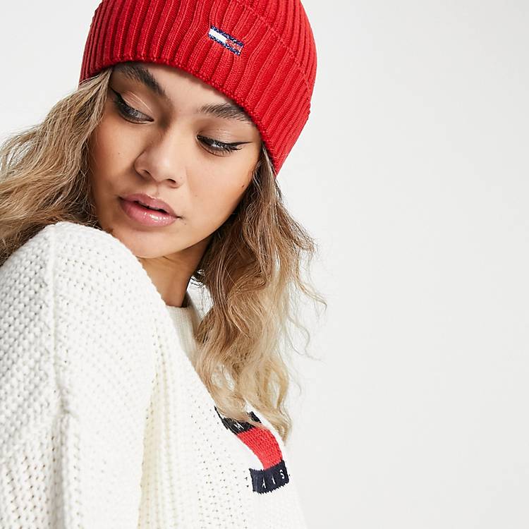 | Tommy red in flag hat Jeans beanie ASOS logo