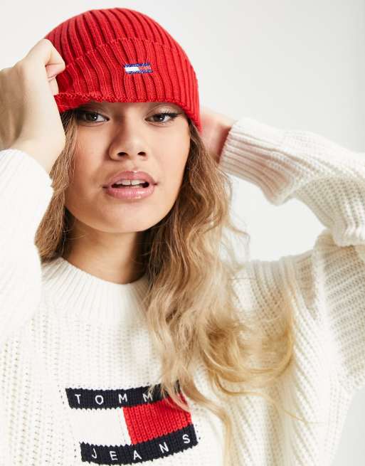 Tommy Jeans flag logo ASOS in hat red | beanie