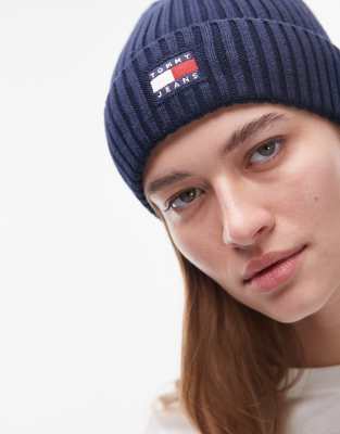 Tommy Jeans Flag Logo Beanie In Blue