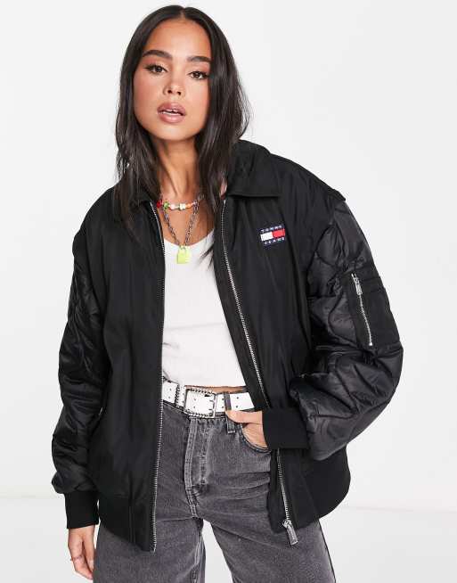 Tommy Jeans flag logo bomber jacket in black