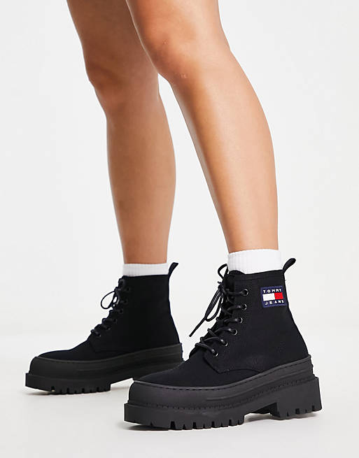 Tommy Jeans flag logo boots in black | ASOS