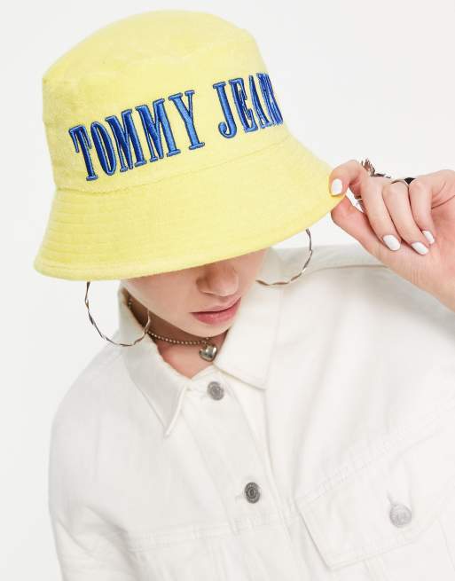 Tommy Jeans flag logo bucket hat in yellow ASOS