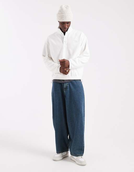 Tommy Jeans flag logo button up polar fleece in white , 2 of 5