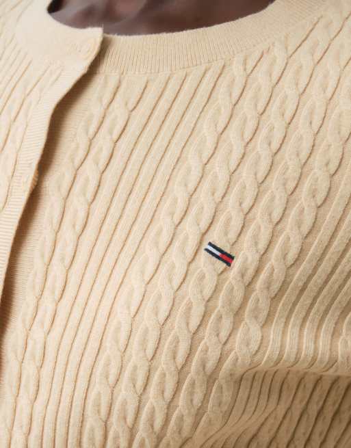 Tommy Jeans flag logo cable knit cardigan in beige, 2 of 5