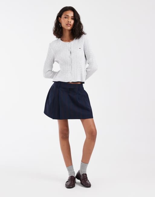Tommy Jeans flag logo cable knit cardigan in light grey, 3 of 4
