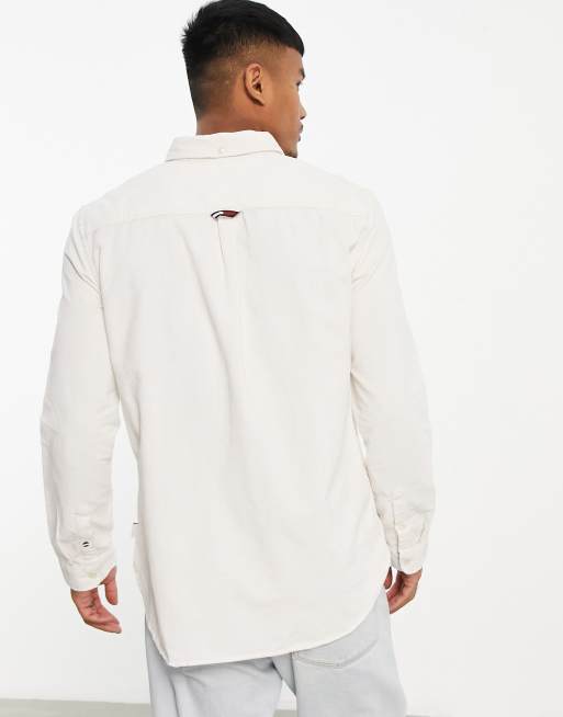 Tommy Jeans flag logo cord shirt in off white, 2 of 4