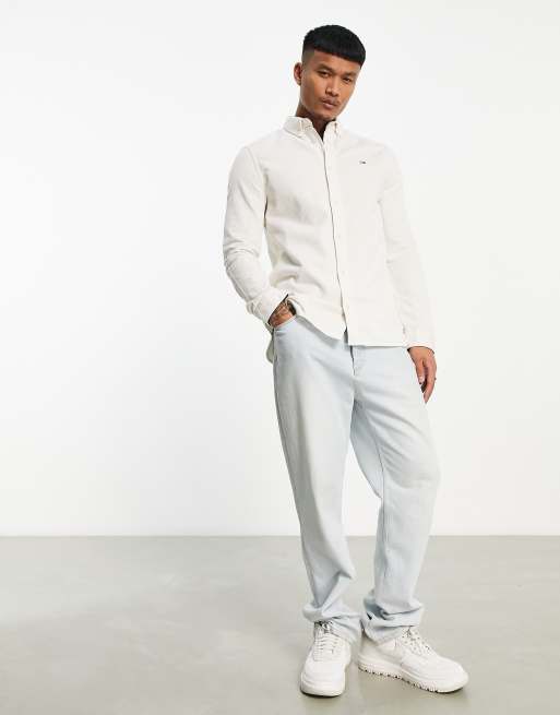 Tommy Jeans flag logo cord shirt in off white, 4 of 4