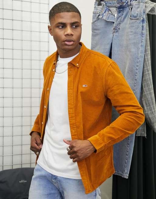 Tommy Jeans flag logo corduroy shirt in caramel