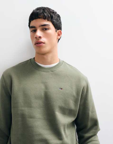 Tommy Jeans flag logo crewneck sweatshirt in khaki - view 1