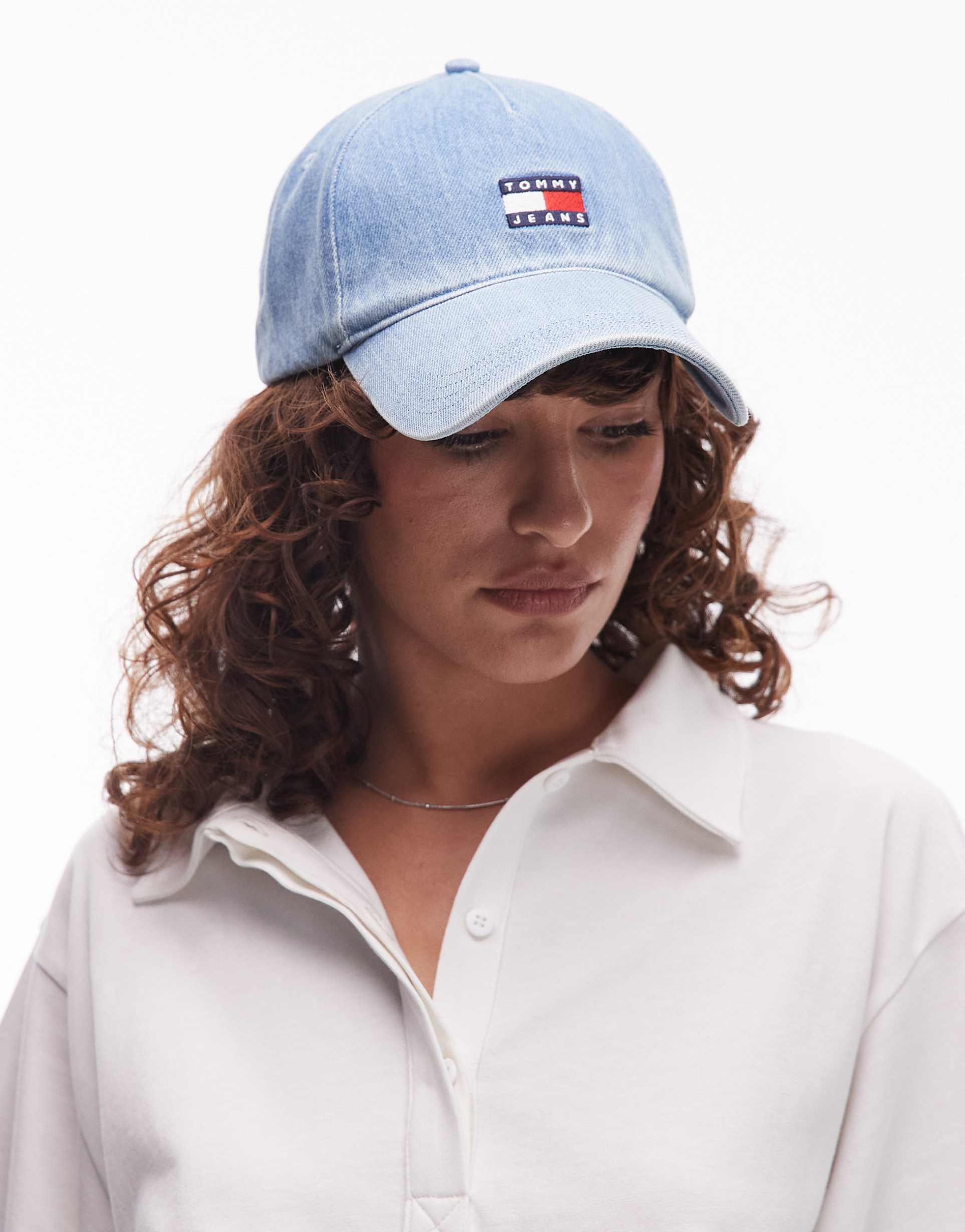 tommy jeans flag logo denim cap in blue