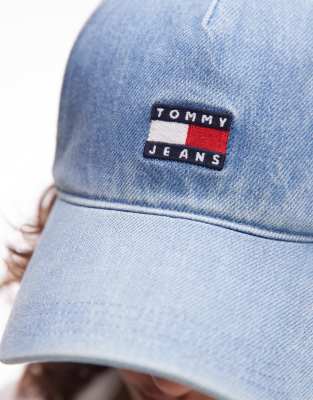 Tommy Jeans Flag Logo Denim Cap In Blue