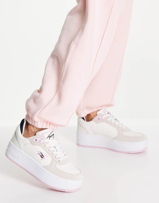 Tommy Jeans flag logo flatform sneakers in ivory