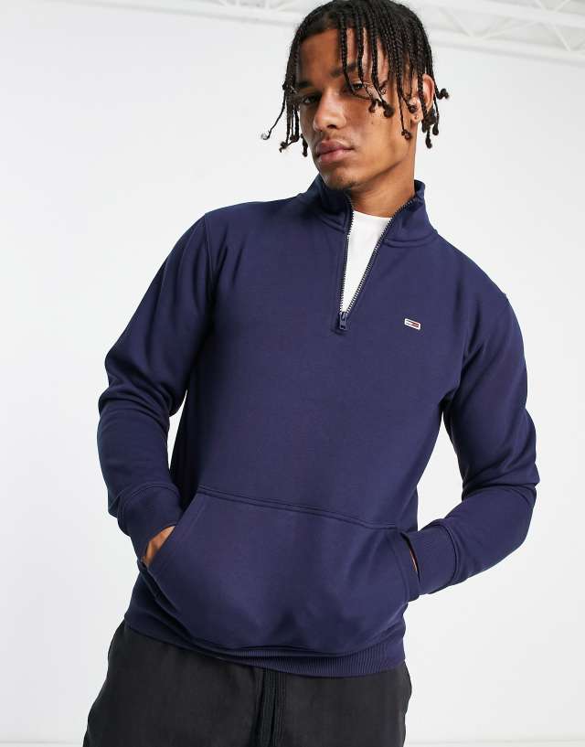 Tommy Jeans flag logo fleece half zip sweatshirt in navy