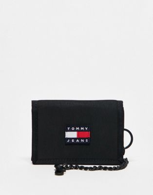 Tommy Jeans flag logo fold wallet in black