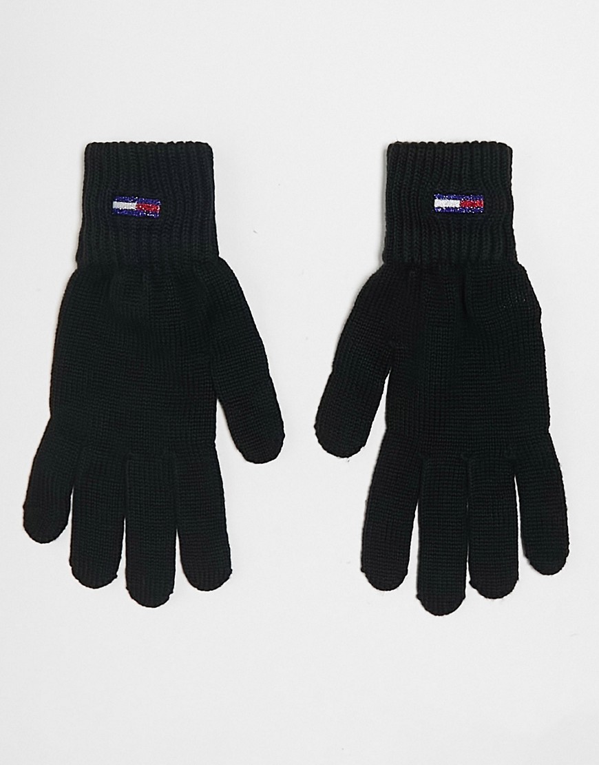 Tommy Jeans flag logo gloves in black