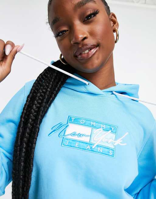 Tommy Jeans flag logo hoodie in blue | ASOS