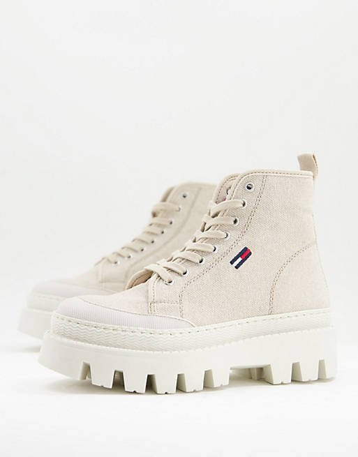 in | beige flag Jeans Tommy logo lace-up boots ASOS
