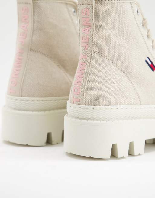 Tommy Jeans flag logo ASOS boots in | beige lace-up