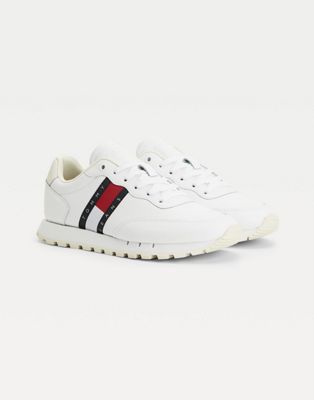 Tommy Jeans flag logo leather trainers in white