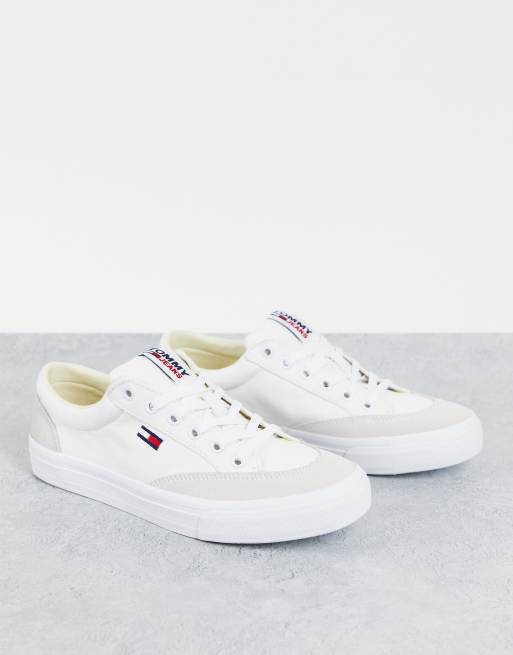 Low-Top Lace-Up Flag Trainers, White