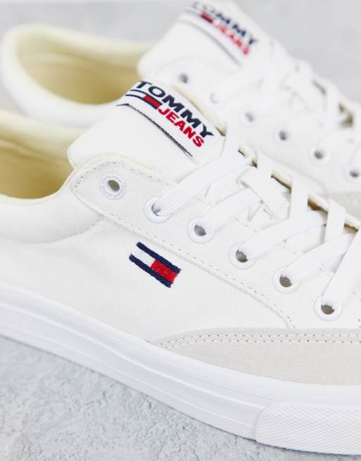 Tommy Jeans flag logo low cut sneakers in white