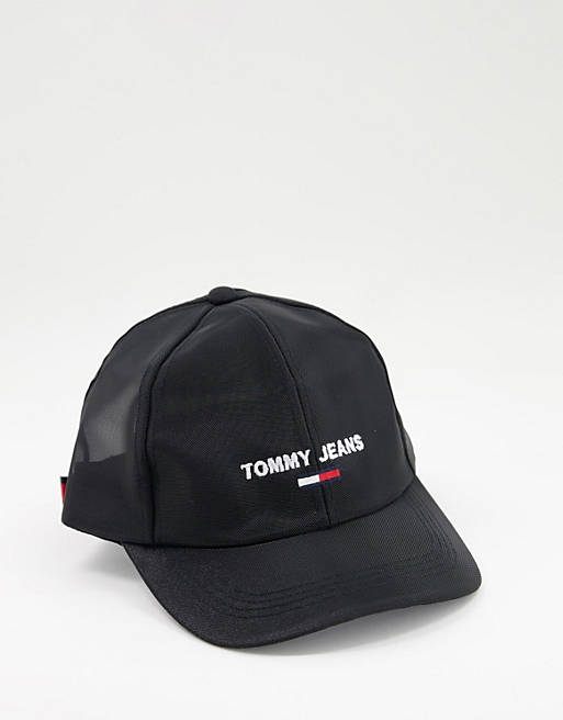 Tommy Jeans flag logo mesh baseball cap in black