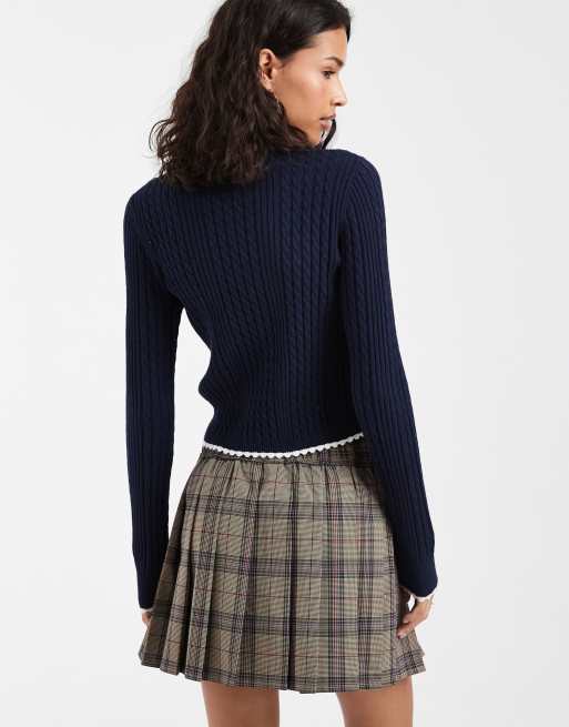 Tommy Jeans flag logo micro cable zipped cardigan in navy, 4 of 4