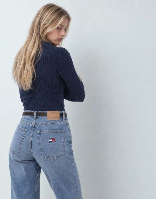 Tommy Jeans flag logo mikrokabel poloskjorte i navy, 7 af 9