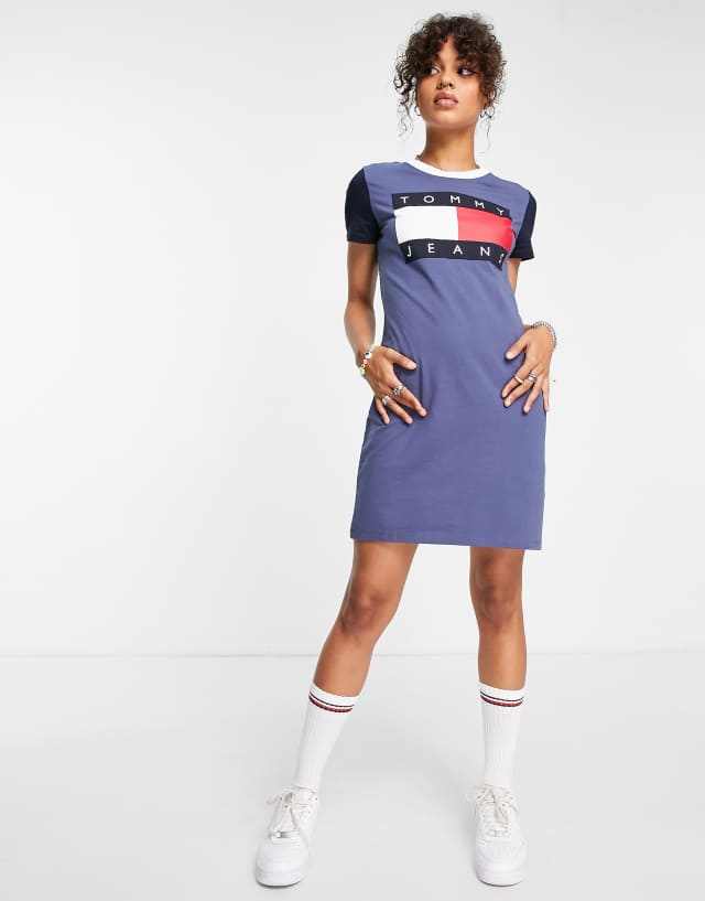 Tommy Jeans flag logo mini tee dress in blue