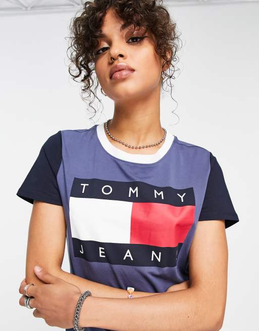 zuurstof Schilderen Noord West Tommy Jeans flag logo mini tee dress in blue | ASOS