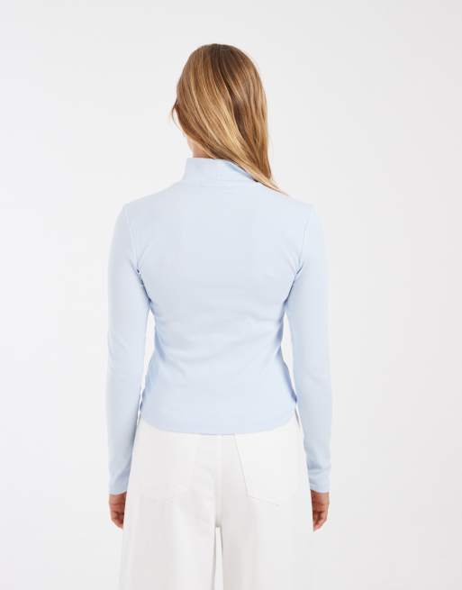 Tommy Jeans flag logo mock neck long sleeve t-shirt in light blue, 3 of 4