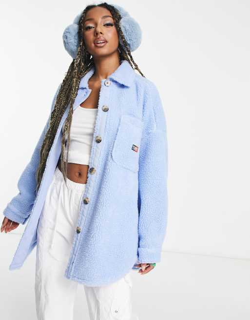 Tommy Jeans flag logo oversized button down shirt in blue