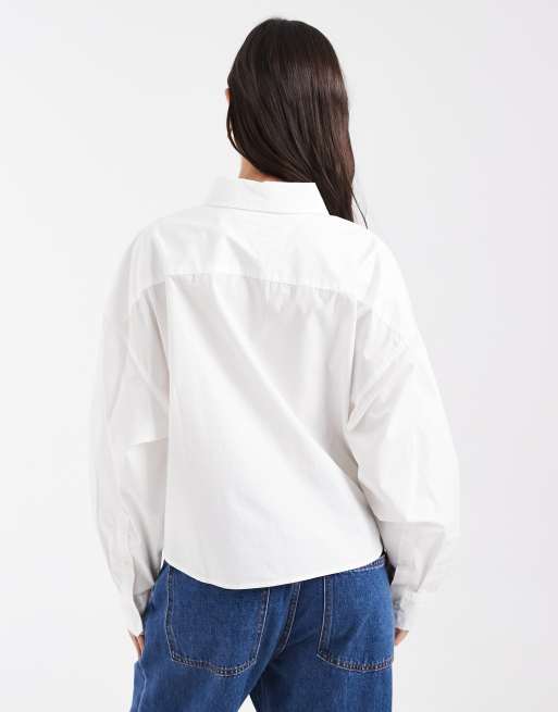 Tommy Jeans flag logo oversized cropped shirt in white, 4 of 4