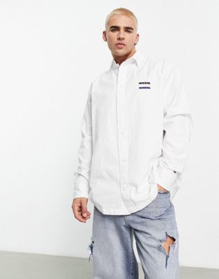 Tommy Jeans flag logo oversized long sleeve shirt in white - ASOS Price Checker