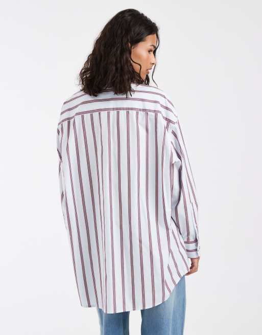 Tommy Jeans flag logo oversized shirt in blue stripe, 4 of 4